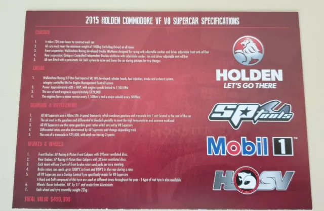 Holden Racing Team 25th Anniversary Driver Card Garth Tander  James Courtney... 2