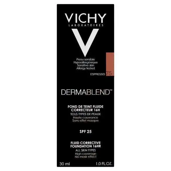 Vichy Dermablend Fluid Corrective Foundation 16Hr 75 Espresso Spf 25 **New**