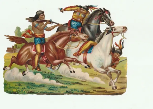 Oblaten  Glanzbilder scrap die cut Indianer Amerika  Buffalo Bill Pferde  15 cm