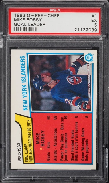 1983 O-Pee-Chee Hockey #1 - Mike Bossy – New York Islanders GOAL LEADERS PSA 5