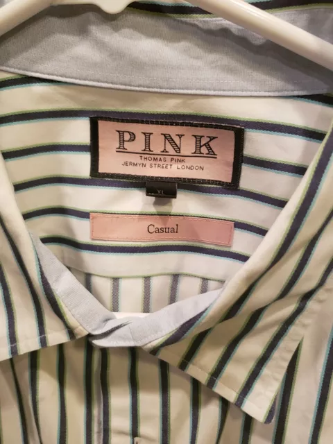 THOMAS PINK “Casual Fit” Button Up Striped, Flip Cuff  Dress Shirt,, Sz XL