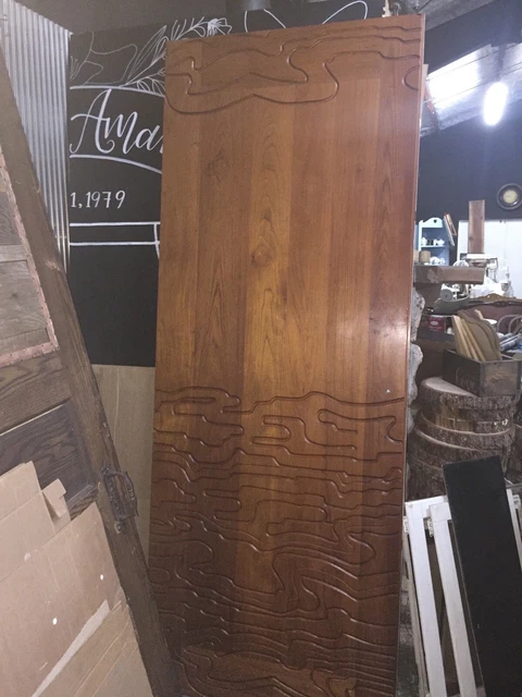 Retro Carved Wood Door, Vintage Retro Art, Mid-Century