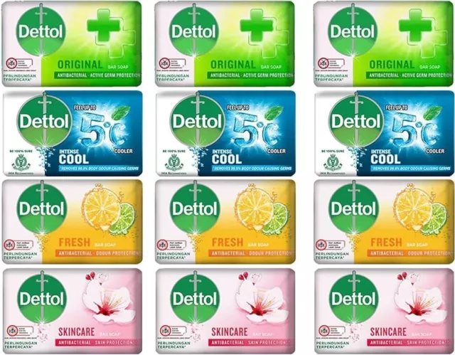 Dettol Anti-Bacterial Bar Soap Variety Pack 100g 4 Scents  (12 Bars)