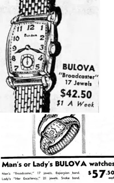 VTG Bulova 1949 "Broadcaster" 8AC 17 Jewel Serviced New Barton Band w/ Gift Box