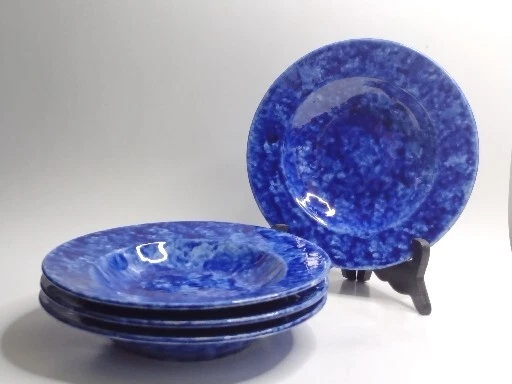Tiffany & Co Stangl Blue Caughley Spongeware Hand Painted Salad Bowls - Set Of 4
