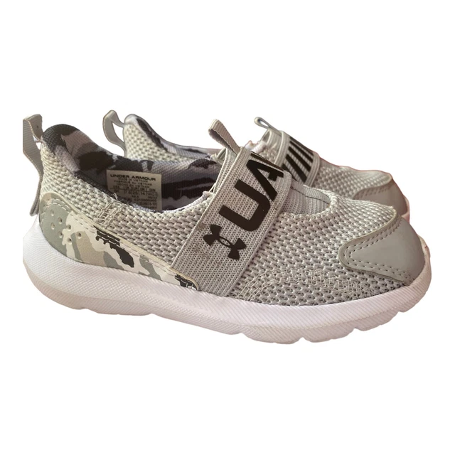 Under Armour Kids Toddler Shoes Surge 3 Slip-On Print Size 8k Gray Black White