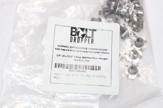 (25-Pk) Bolt Dropper Pronged Tee Nuts Stainless Steel 1/4"-20 x 7/16"