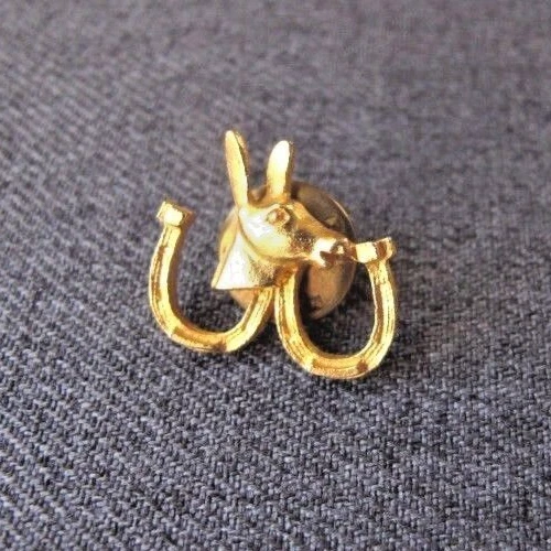 1960s Democrat Donkey Good Luck Horseshoes Gulf Oil Political Campaign Lapel Pin