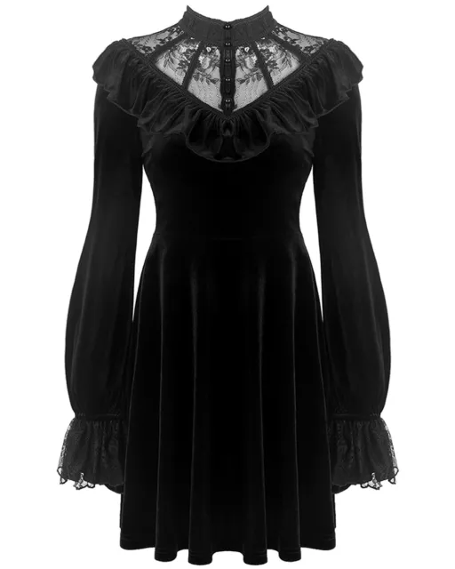 Dark In Love Gothic Witch Dress Black Velvet Lace Occult Long Sleeve Vampire