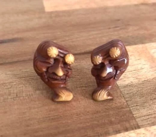 Rare Carved wooden cufflinks Japanese Noh Mask Okina Old man