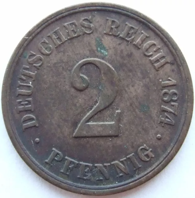 Moneta Reich Tedesco Impero 2 Pfennig 1874 A IN Very fine / Extremely
