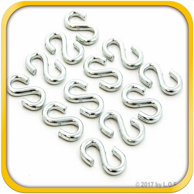 12 S Hook 1" Long x 1/2" Wide x 1/8 Inch Thick Zinc Plated Silver 42 Lbs