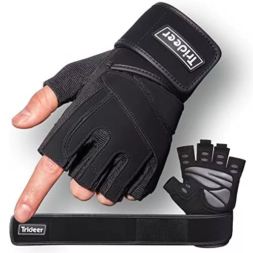 Trideer Padded Workout Gloves for Men - Gym Weight Lifting Gloves with Wrist