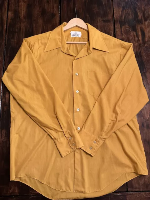 Vintage 1970s HARVEST GOLD Shirt Westvale Mens Button Down Oxford 1960s 60s 70s