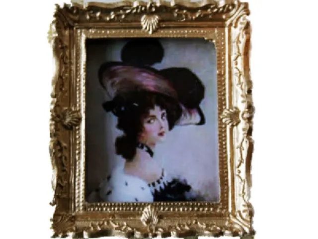Puppenhaus Viktorianisch Dame IN Hut Gemälde Goldrahmen Miniatur Zubehör