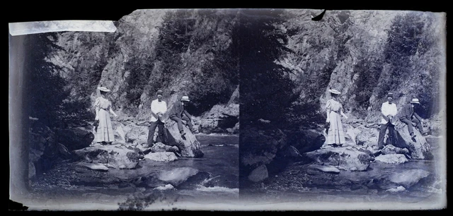 Mountain Family c1910 Photo NEGATIVE Stereo Glass Plate Vintage V36L22n