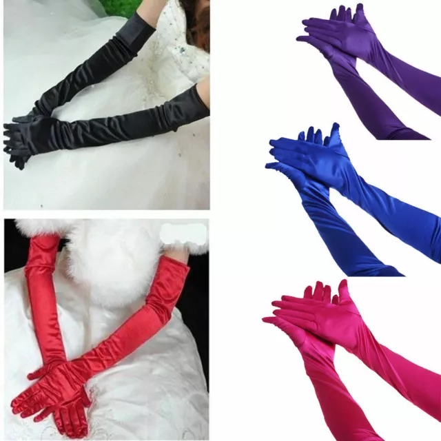 Womens Long Satin Evening Gloves 21'' Party Dance Elbow Length Opera Gloves US