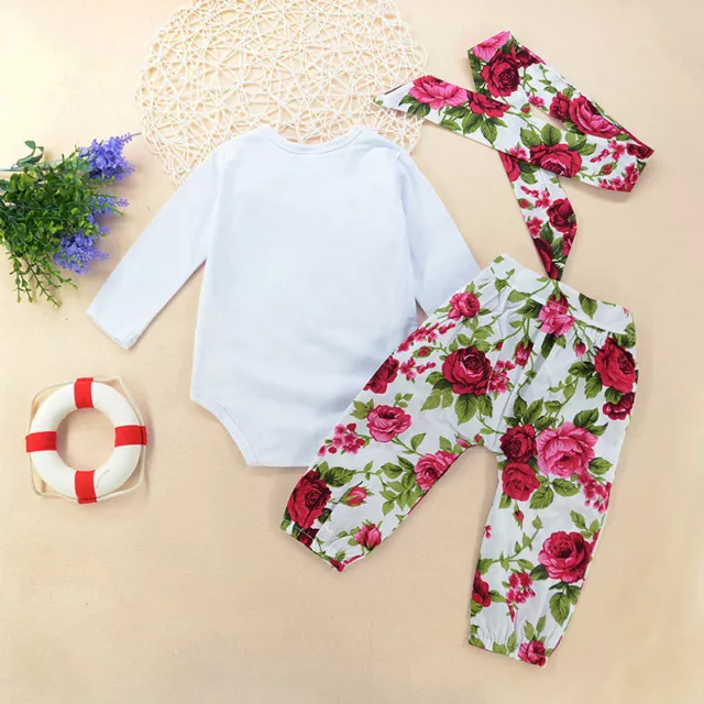 3PCS Newborn Infant Girls Outfits Romper Jumpsuit+pants+Headbands Clothes set 2