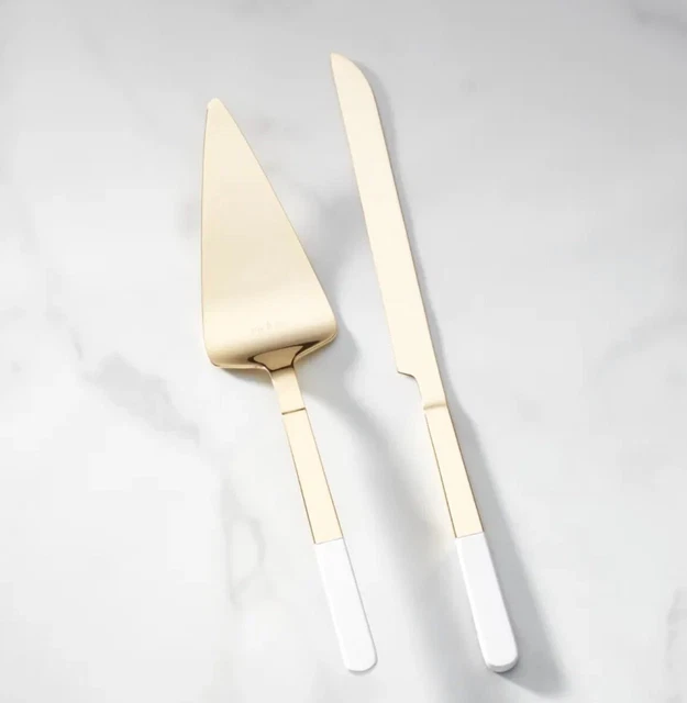JUEGO DE CUCHILLOS Y SERVIDORES DE PASTELES DE BODA KATE SPADE LENOX ""Con amor"" NUEVO Oro Blanco $100