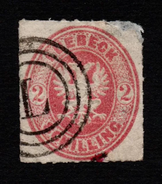 Lübeck 1863-67 / Wappen  2 S. - Mi.Nr. 10 A - gest. "L"/ 90,-€ Mi.+50,-€ Stempel