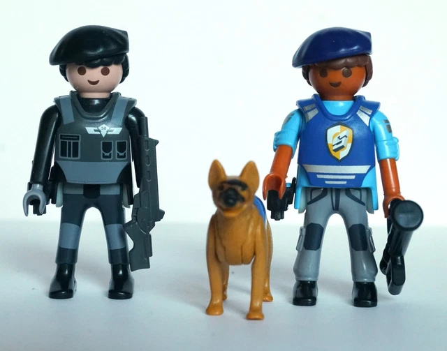 Lot De 3 Figurines PLAYMOBIL Policiers Avec Accessoires Et Armes - Occasion En Bel état