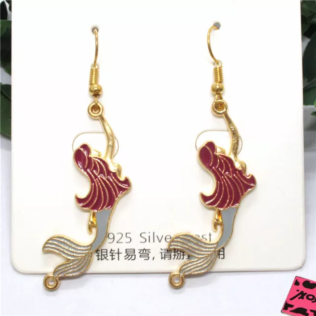 New Bling Blue Enamel Cute Mermaid Crystal Fashion Women Stand Jewelry Earring