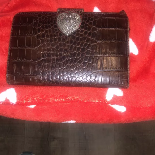 Brighton Slim Wallet  Brown Leather Croc Embossed