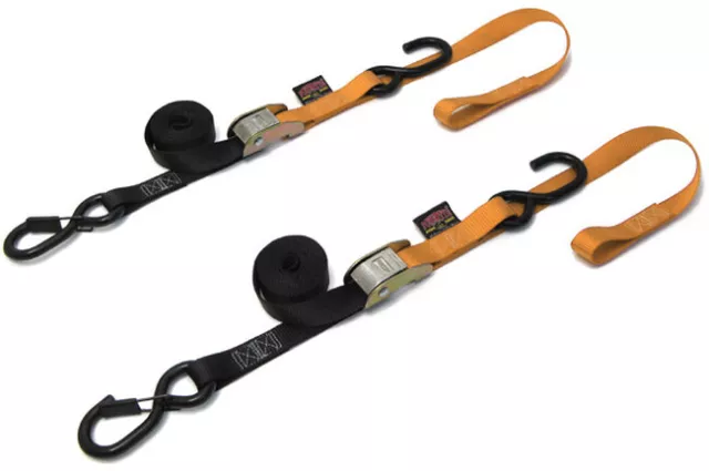 1"x6' Soft-Tye Tie Down w/Secure Hook - Pair, Black & Orange Powertye 23629-SR