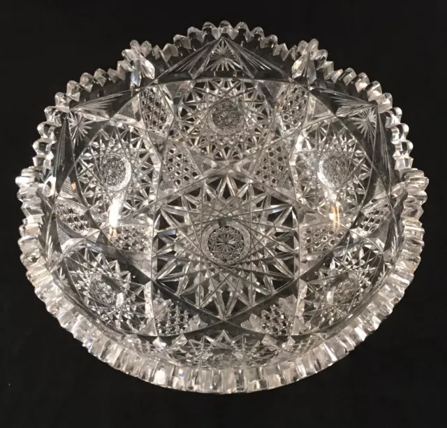 Antique American Brilliant Period Cut Glass Bowl Starburst Pattern Unmarked