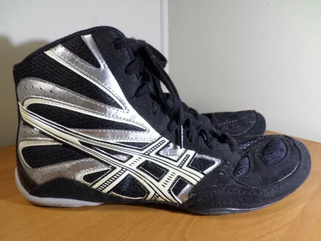 Asics Men Size 10.5 Wrestling Shoes J001Y Split Second Black Silver Mid Top NICE