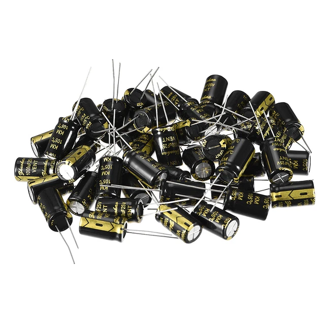 45pcs Radial Condensateur électrolytique 1000uF 25V 105°C Vie 2000H 10x17mm Noir