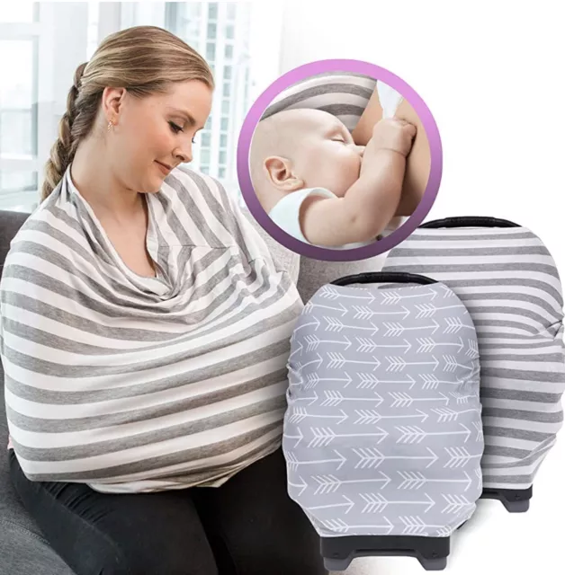 Nursing Cover Muti-Use Breastfeeding Scarf-Baby Car Seat Canopy 2 Pack