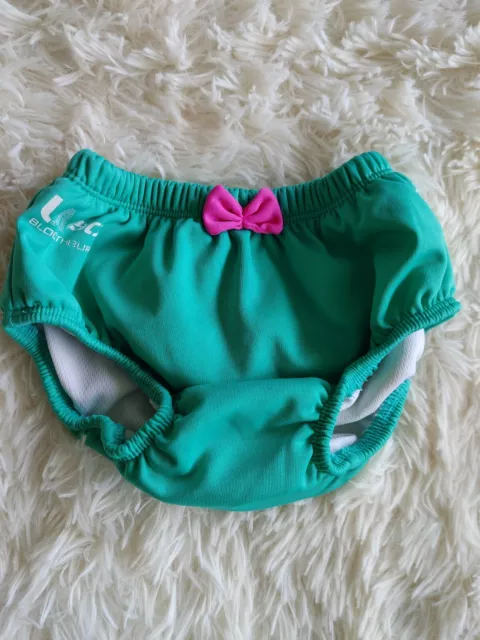 SPEEDO Baby swim Diaper Cover Size large 12-18 months UV50+ Block teal Pink Bow