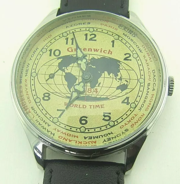 Elegante reloj de pulsera de acero "Greenwich world time", Fondo...