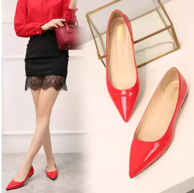 Women Pointed Toe Footwear Flats Patent Leather Slip On Casual Shoes Plus Size