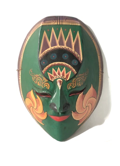 Vintage Hand Painted Wood Face Mask-8”x6” Balinese? Tribal/Folk Art Mask.