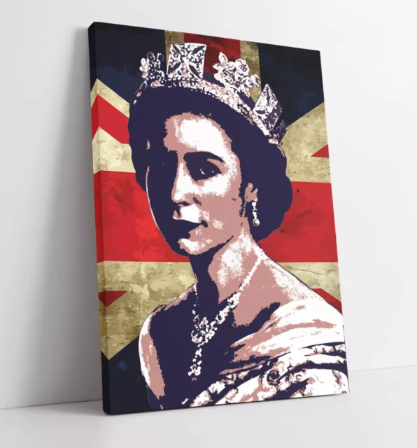 Queen Elizabeth Ii Pop Art Union Jack -Deep Framed Canvas Wall Art Picture Print