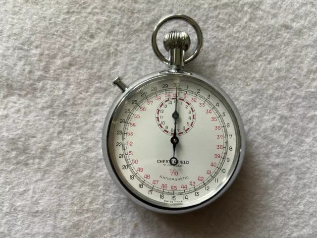 Chesterfield 7 Jewels Swiss Made 1/10 Mechanical Vintage Wind Up Stopwatch