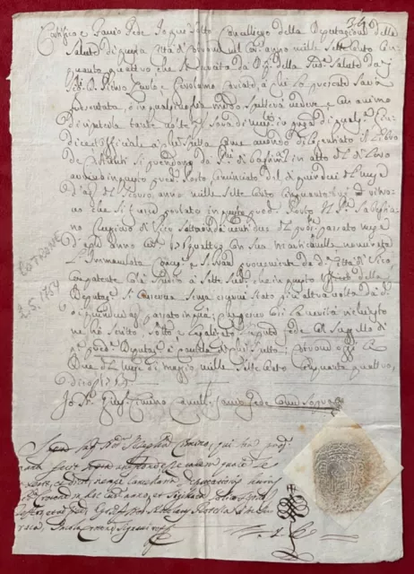 Regno Delle 2 Sicilie Borboni Crotone Documento Di Sanità 1754 Vico