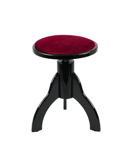 Exclusif Tabouret de Piano, Rond, Noir Brillant Avec Rembourrage en Tissu Rouge