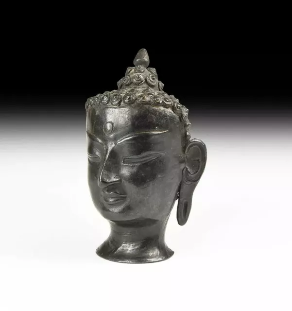 Bronze Head Of Buddha In Meditation - Thai 19Th Century A.d.