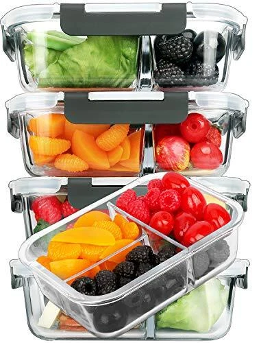 [5-Pack, 36 oz] Glass Meal Prep Containers 3 Compartment with Lids, Glass Lunchn