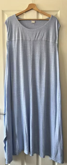 Poetry Blue Hemp Linen Cotton Long Midi Midaxi Dress Uk 20 New