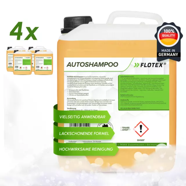 Flotex Autoshampoo Konzentrat, 4 x 5L Auto Car Shampoo Reiniger