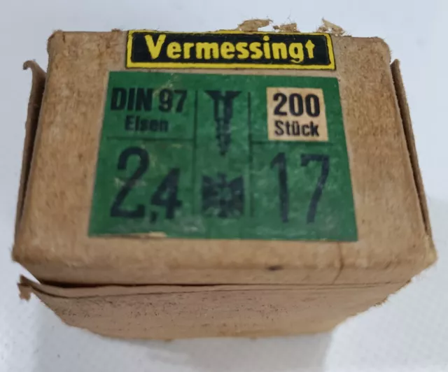 antikes Päckchen Senkkopf-Schlitzschrauben 2,4x17mm DIN 97 Eisen vermessingt