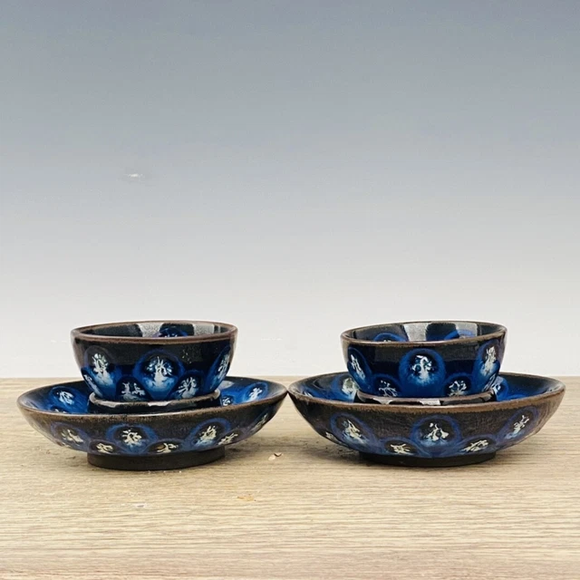 5.9" Song dynasty jian kiln Porcelain A pair Black Fambe speckle jianzhan Teacup