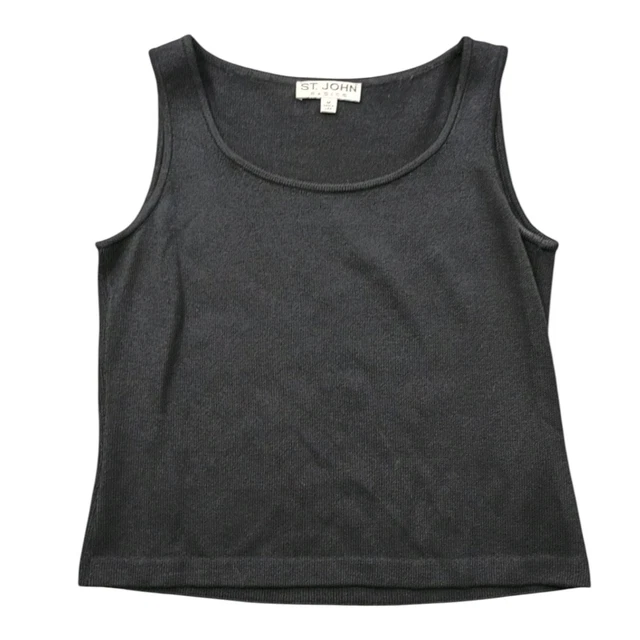 St. John Basics Womens Santana Knit Tank Top Black Medium USA Minimalist Vintage St. John Basics Womens Santana Knit Tank Top Black Medium USA Minimalist Vintage