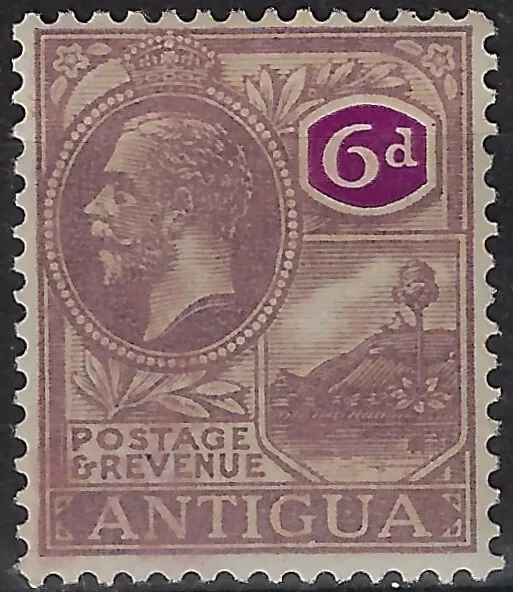 Antigua 1921 KGV 6d purple,  MHR, sg 75/Sc52, wmk Script CA,. CV £8.50+   (a1434