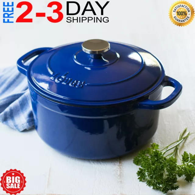 Lodge Enameled Cast Iron 5.5 Quart Dutch Oven Cookware Pot, Indigo Blue