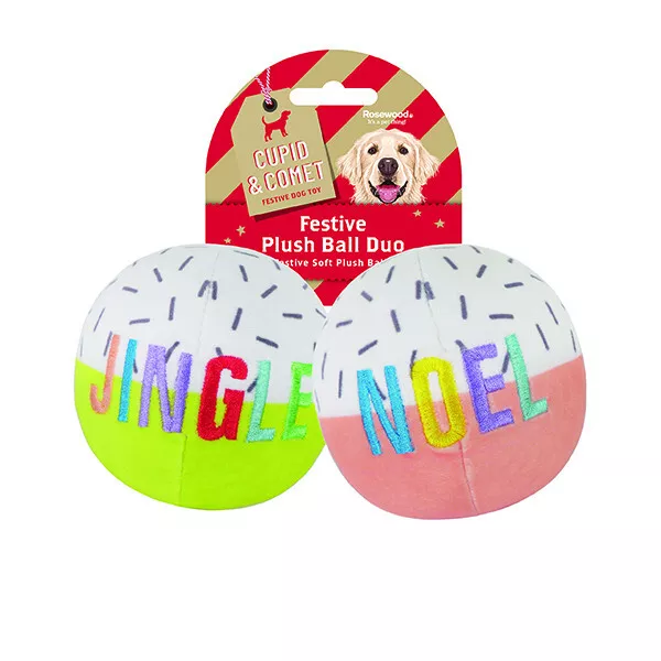 Rosewood Festive Plush Ball Duo Squeaky Christmas Dog Toy